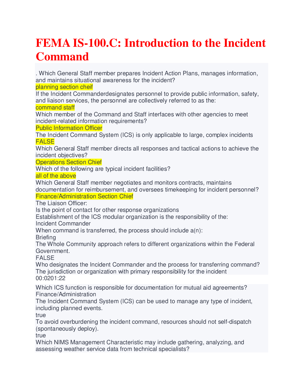 Preview image for FEMA IS-100.C: Introduction to the Incident Command Exams 2022/2023